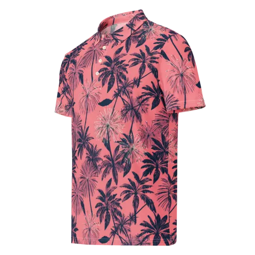 Coral Afterglow on a Men's Slim Fit Polo Shirt