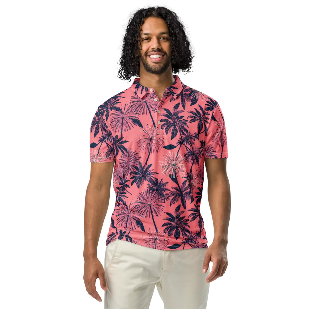 Coral Afterglow on Men's Slim Fit Polo Shirt — Front