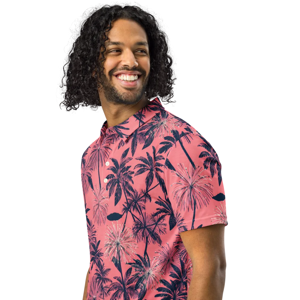 Coral Afterglow on Men's Slim Fit Polo Shirt — Left Front