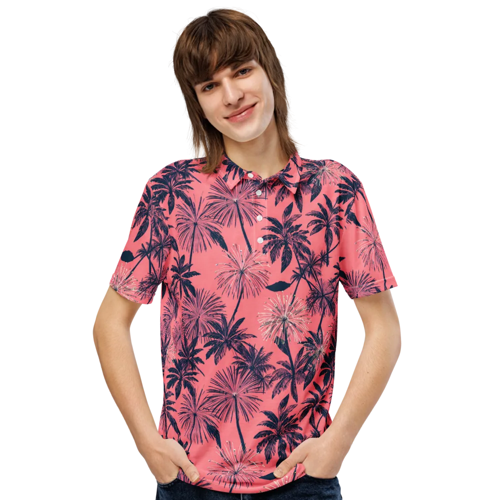 Coral Afterglow on Men's Slim Fit Polo Shirt — Front