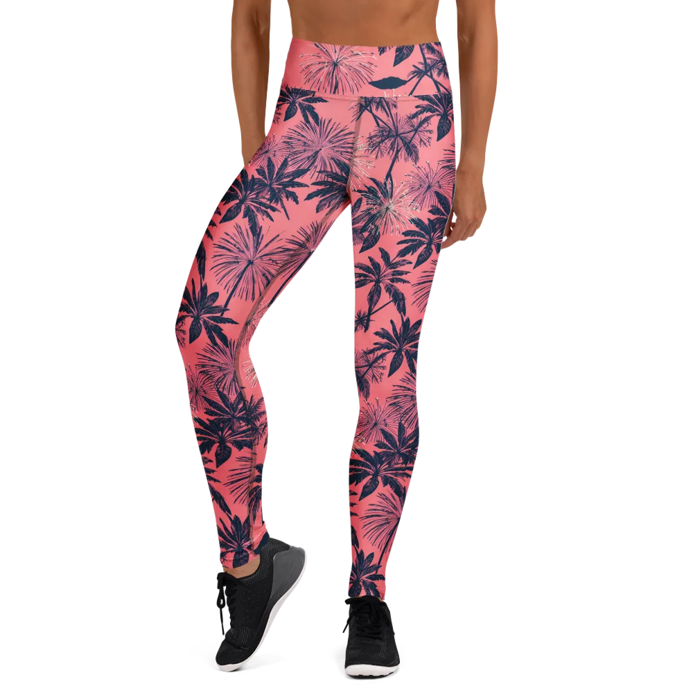 Coral Afterglow on Yoga Leggings — Front