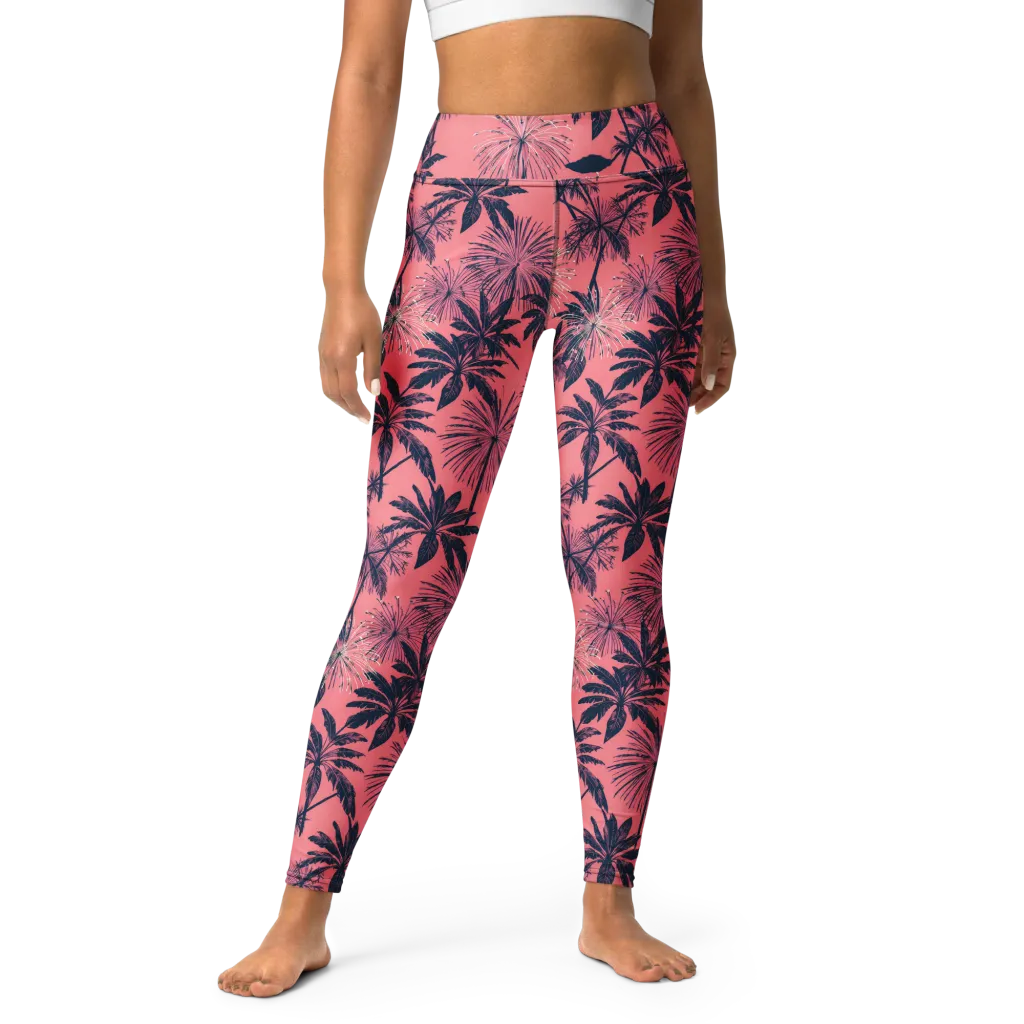 Coral Afterglow on Yoga Leggings — Front