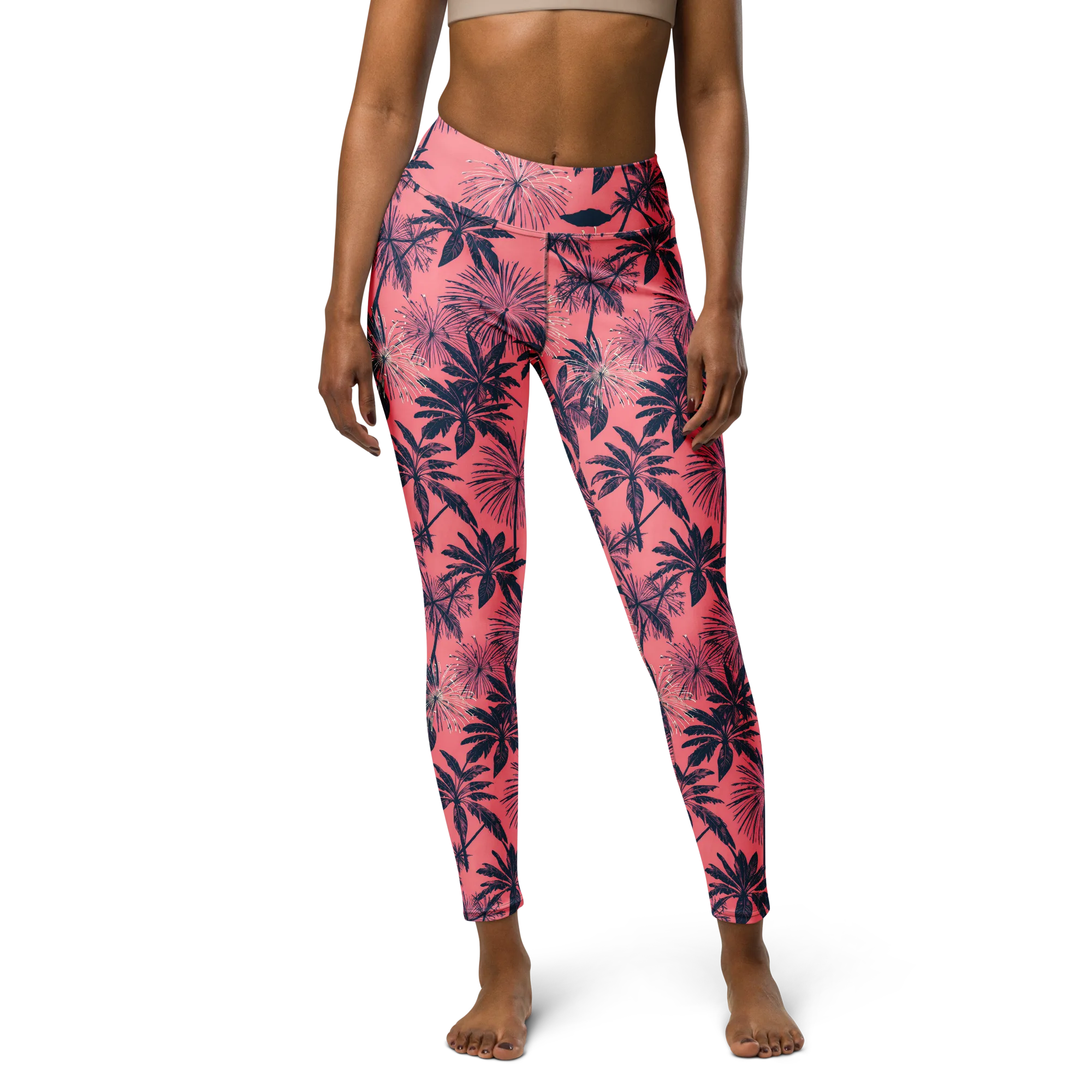 Coral Afterglow on Yoga Leggings — Front