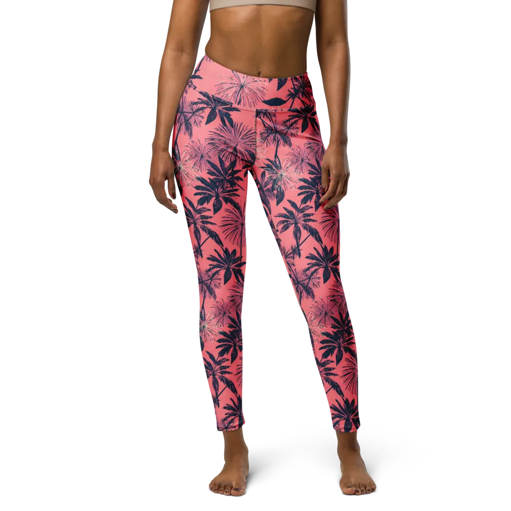 Coral Afterglow on Yoga Leggings — Front