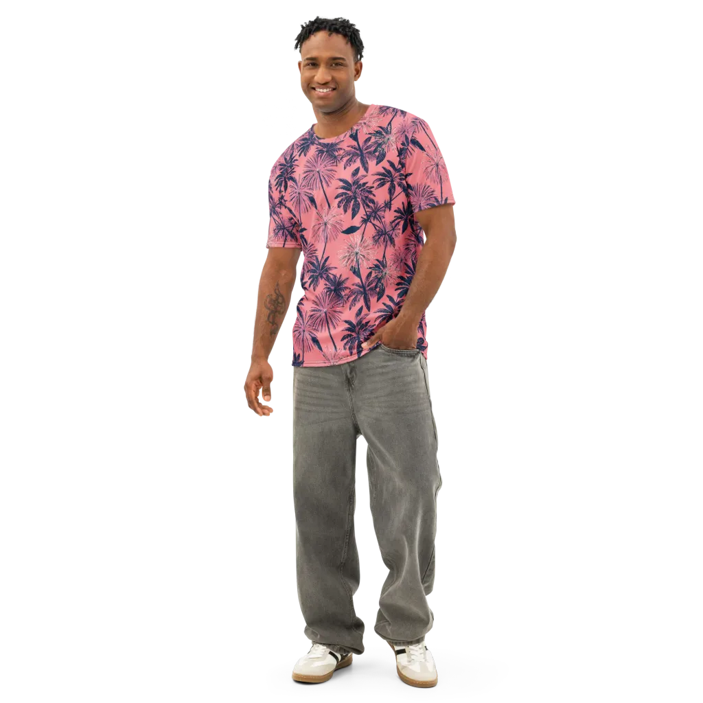 Coral Afterglow on Men's Cotton Crew Neck T-Shirt — Front