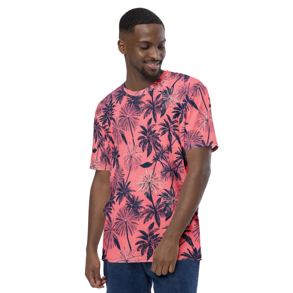 Coral Afterglow on Men's Crew Neck T-Shirt — Left