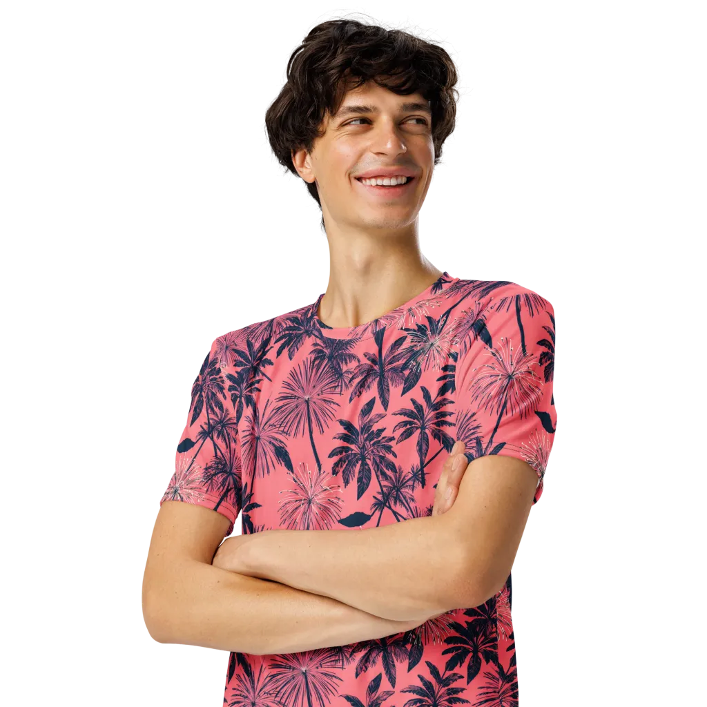 Coral Afterglow on Men's Crew Neck T-Shirt — Left Front