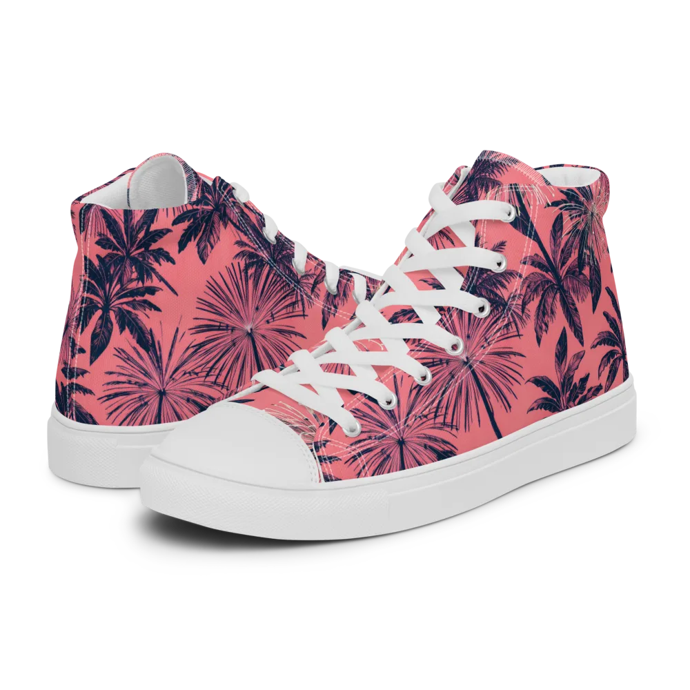Coral Afterglow on Men's High Top Canvas Shoes — Left