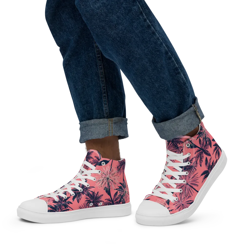 Coral Afterglow on Men's High Top Canvas Shoes — Left