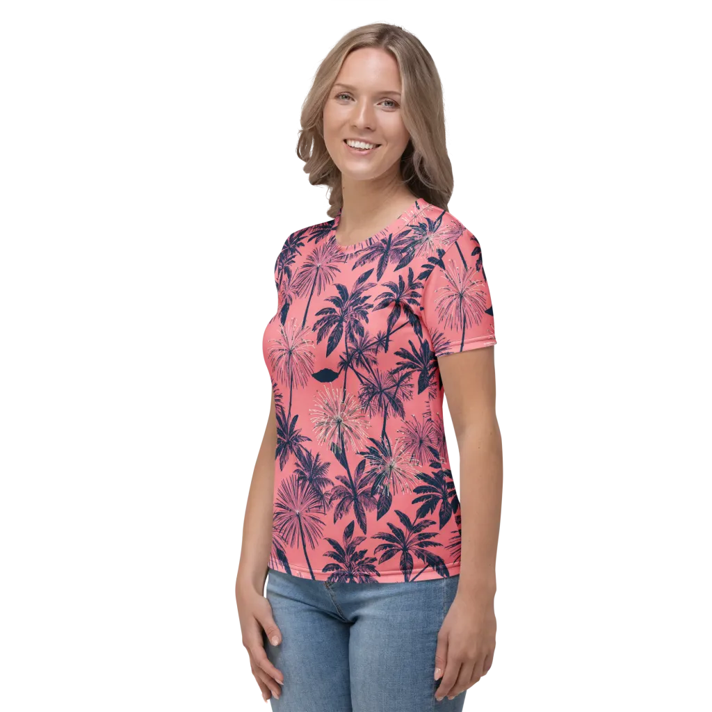 Coral Afterglow on Women's Crew Neck T-Shirt — Left