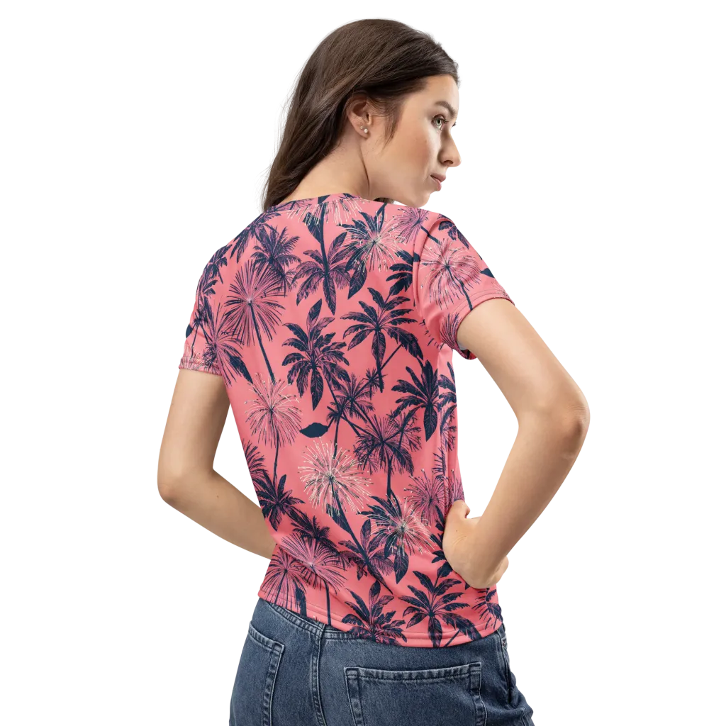 Coral Afterglow on Women's Crew Neck T-Shirt — Back
