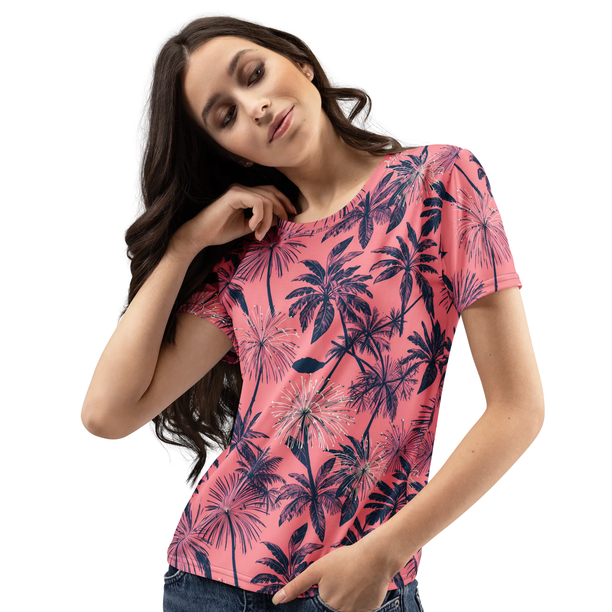 Coral Afterglow on Women's Crew Neck T-Shirt — Left Front