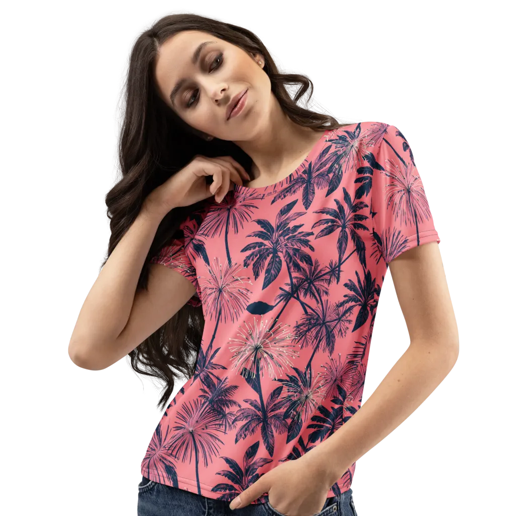 Coral Afterglow on Women's Crew Neck T-Shirt — Left Front