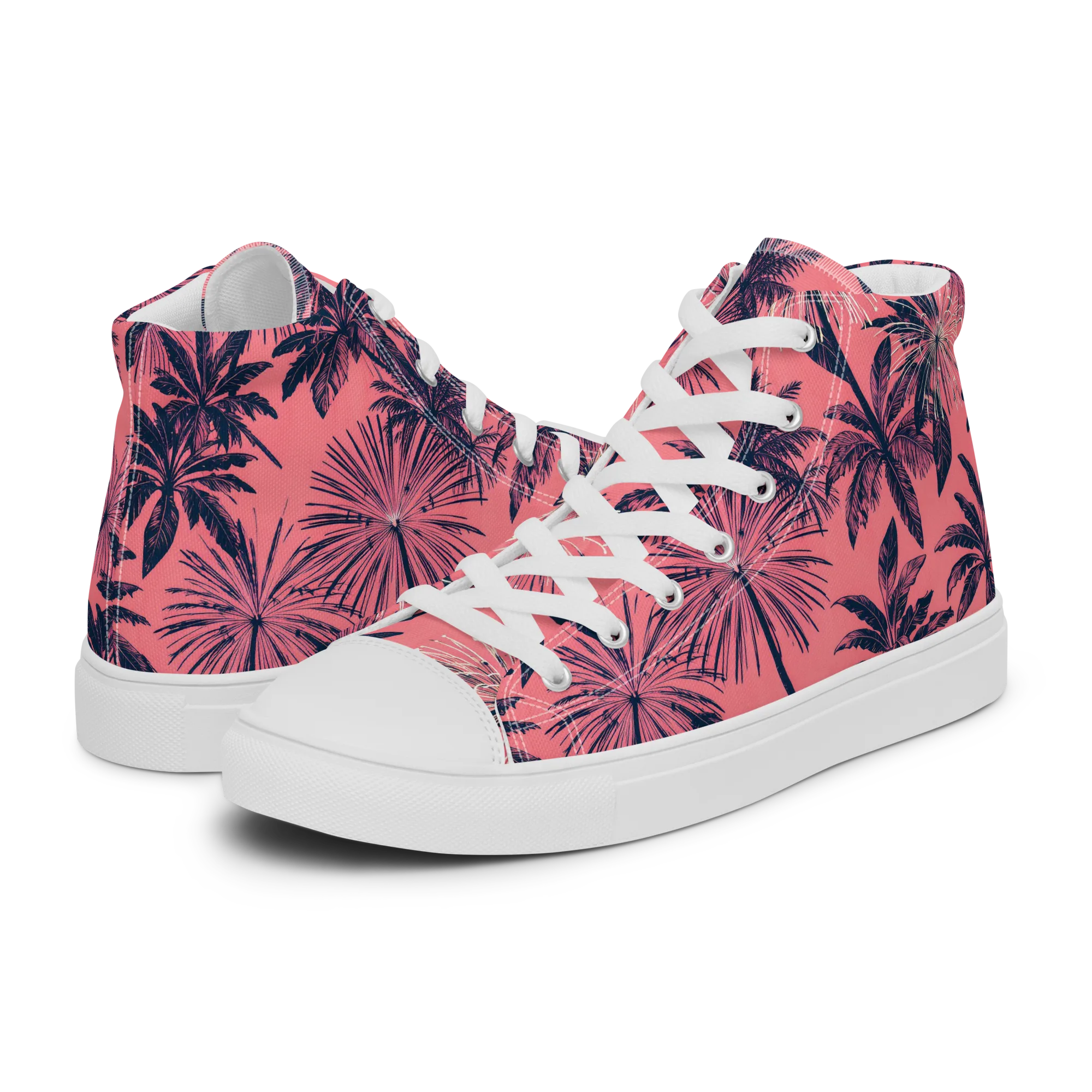 Coral Afterglow on Women's High Top Canvas Shoes — Left