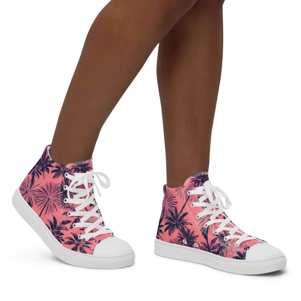 Coral Afterglow on Women's High Top Canvas Shoes — Right