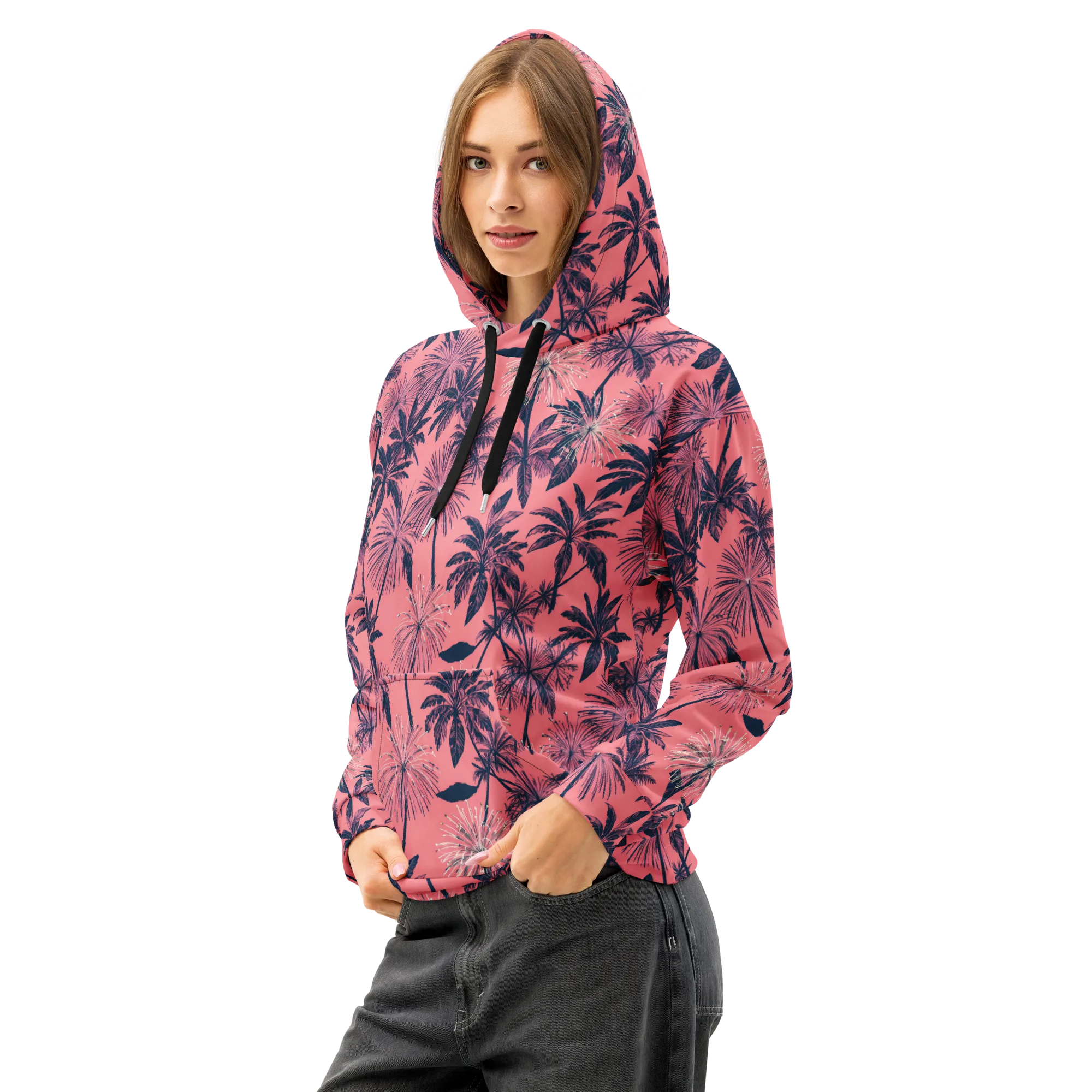 Coral Afterglow on Cotton Hoodie — Left Front