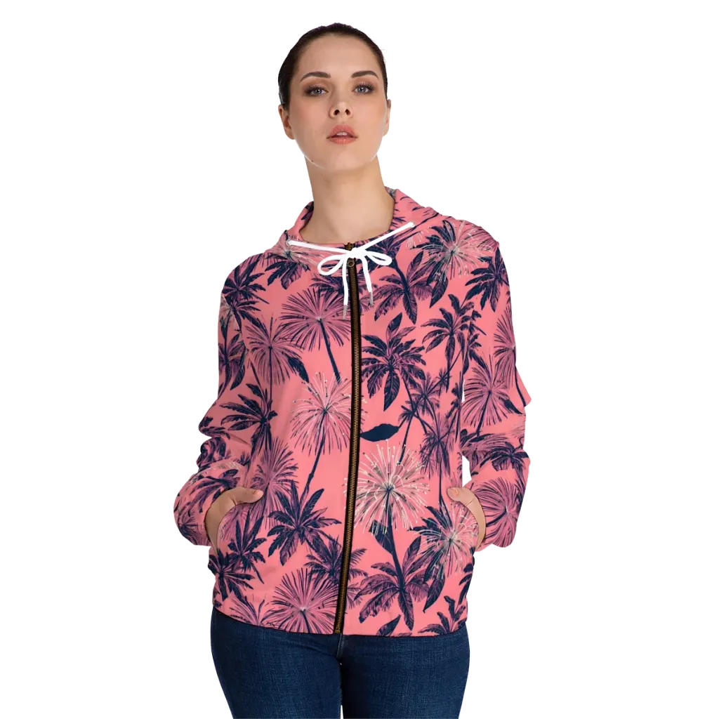 Coral Afterglow on Women's Full-Zip Hoodie — Front On Person