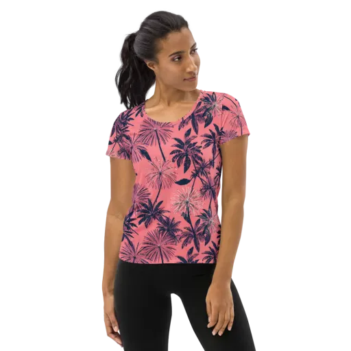 Coral Afterglow on a Women's Athletic T-Shirt
