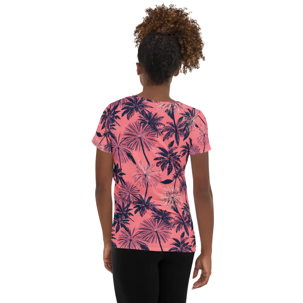 Coral Afterglow on Women's Athletic T-Shirt — Back