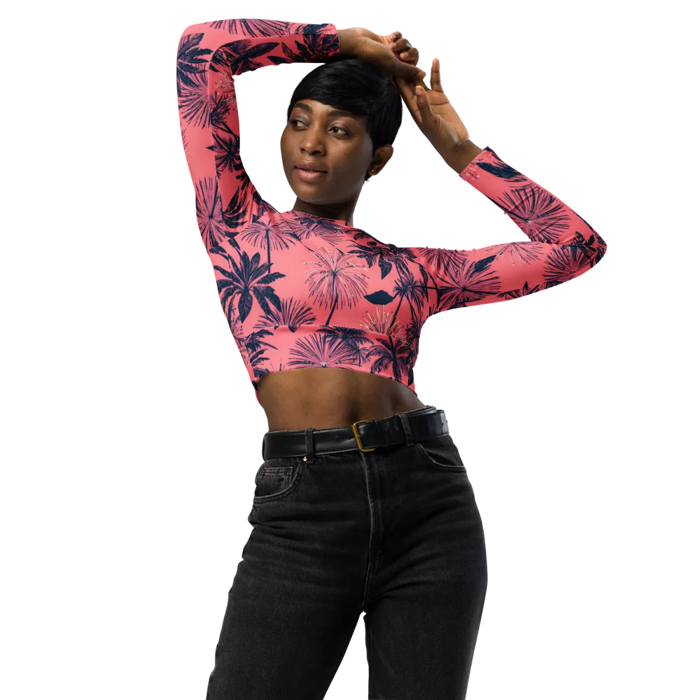 Coral Afterglow on Long Sleeve Crop Top — Front