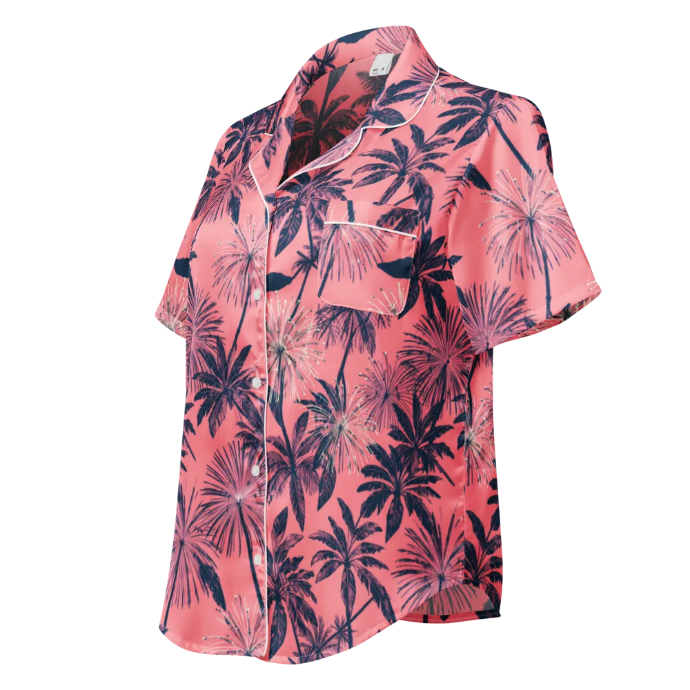 Coral Afterglow on Women's Short Sleeve Pajama Top — Left Front