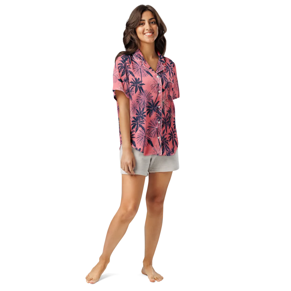 Coral Afterglow on Women's Short Sleeve Pajama Top — Front