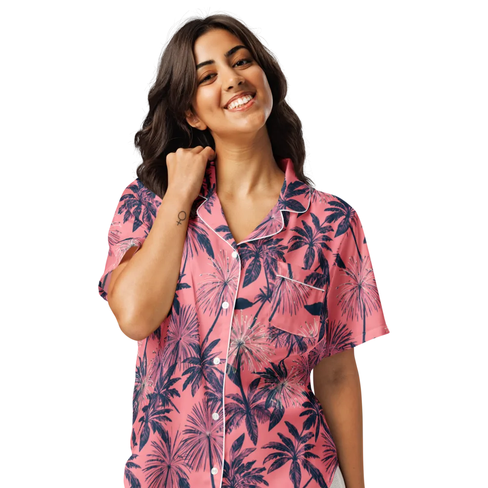 Coral Afterglow on Women's Short Sleeve Pajama Top — Front