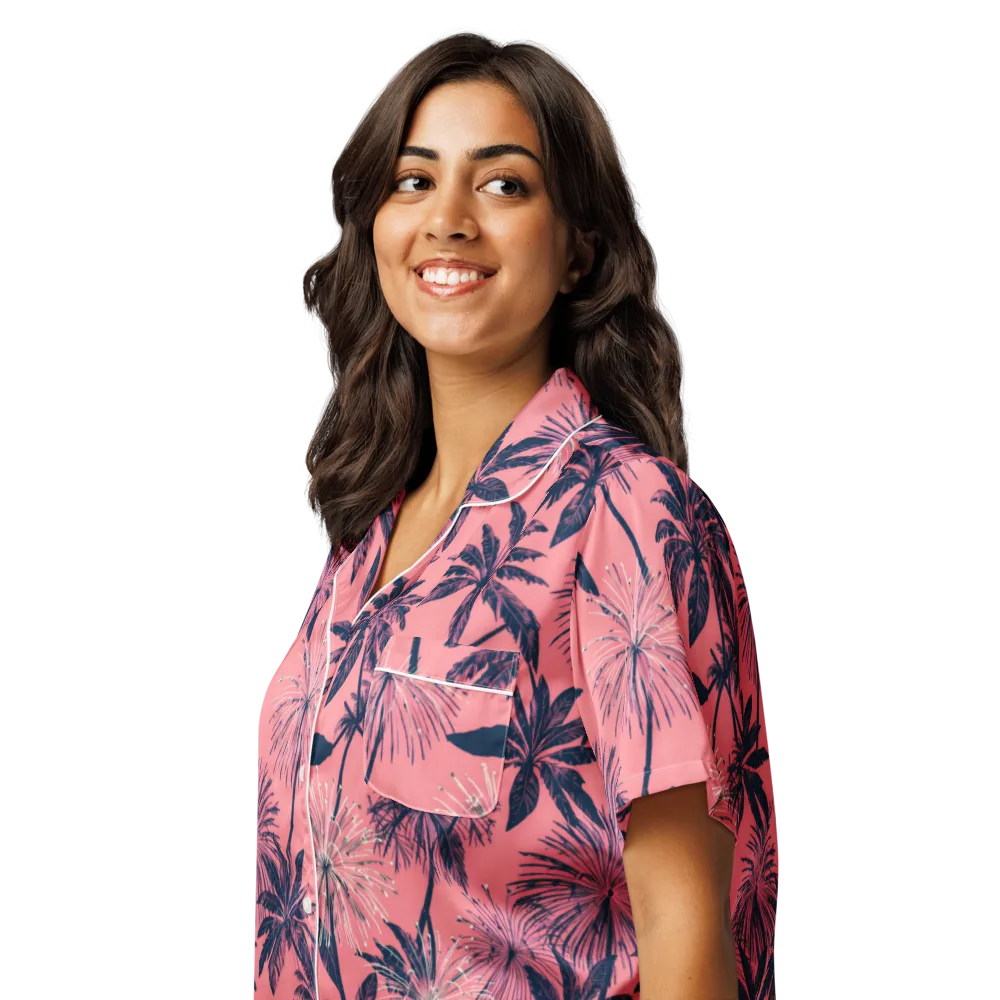 Coral Afterglow on Women's Short Sleeve Pajama Top — Left Front