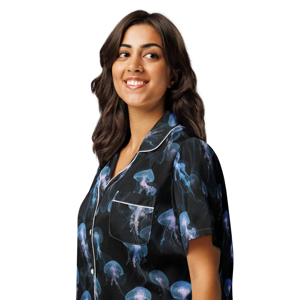 Deepwater Reverie on Women's Short Sleeve Pajama Top — Left Front