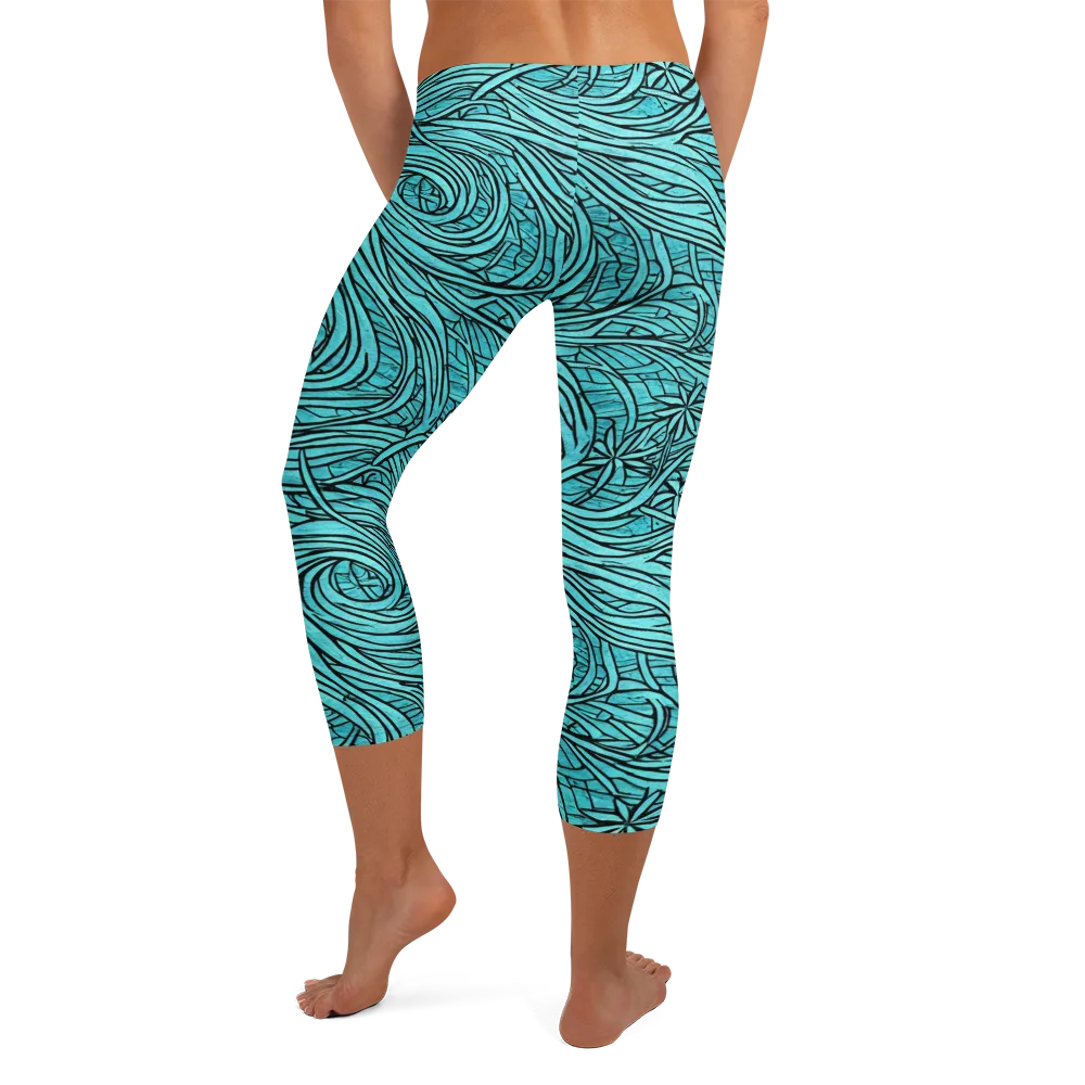 Cyan Whorl on Capri Leggings — Back