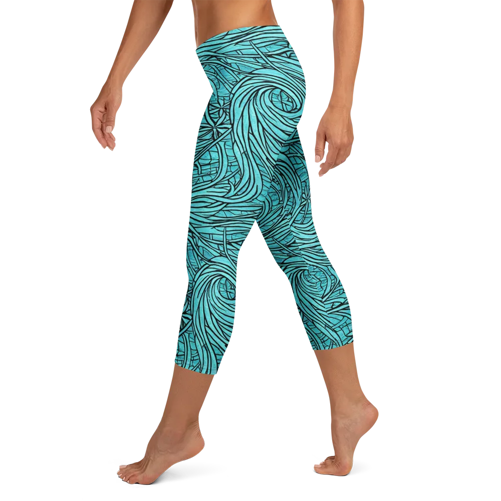 Cyan Whorl on Capri Leggings — Left