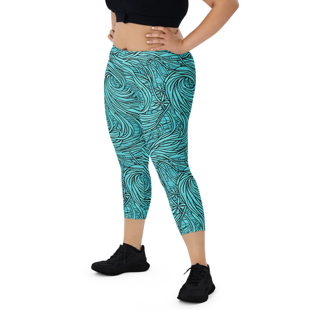 Cyan Whorl on Capri Leggings — Front