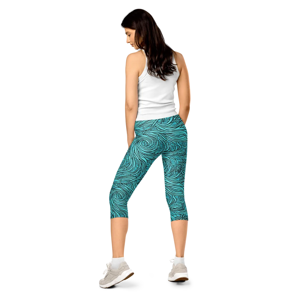 Cyan Whorl on Capri Leggings — Back