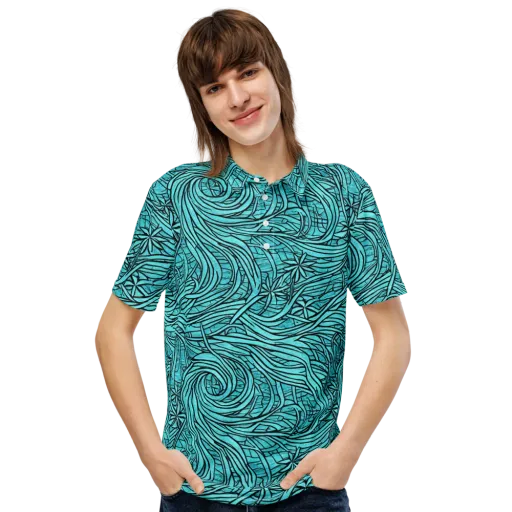 Cyan Whorl on a Men's Slim Fit Polo Shirt