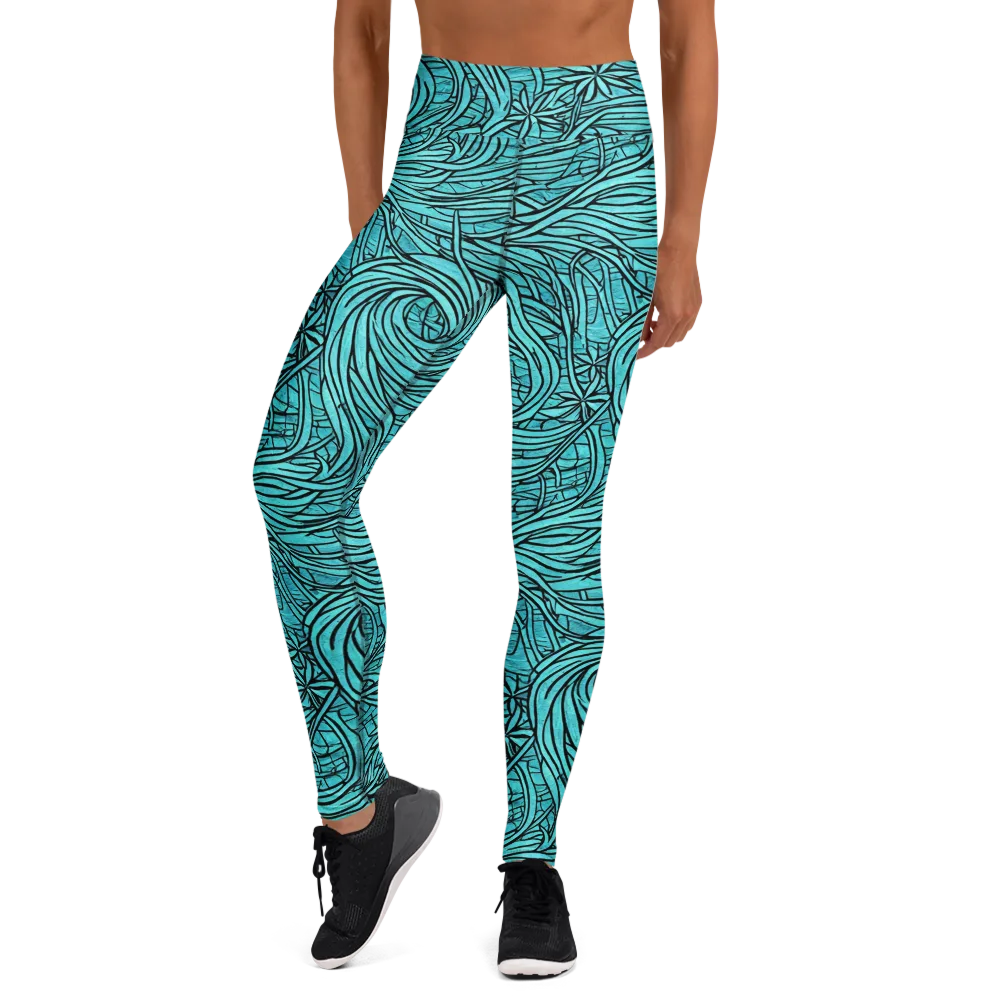 Cyan Whorl on Yoga Leggings — Front