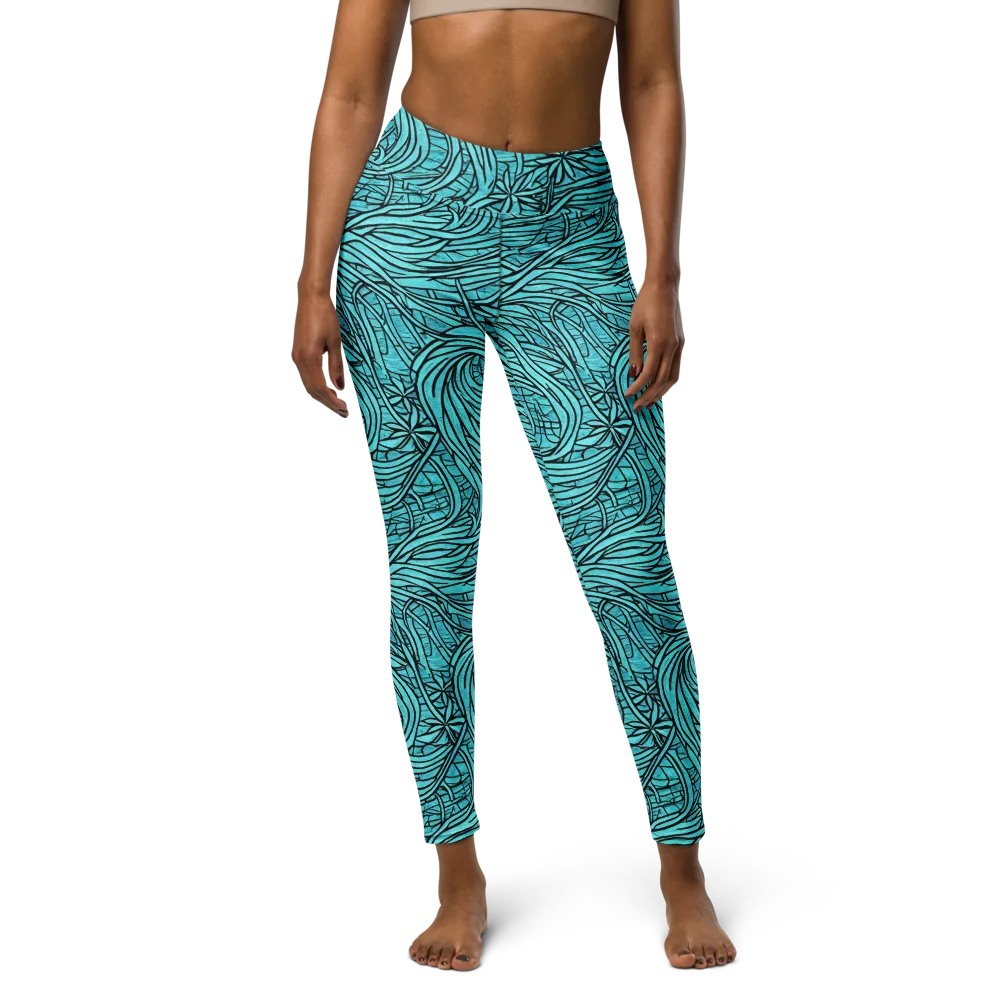 Cyan Whorl on Yoga Leggings — Front