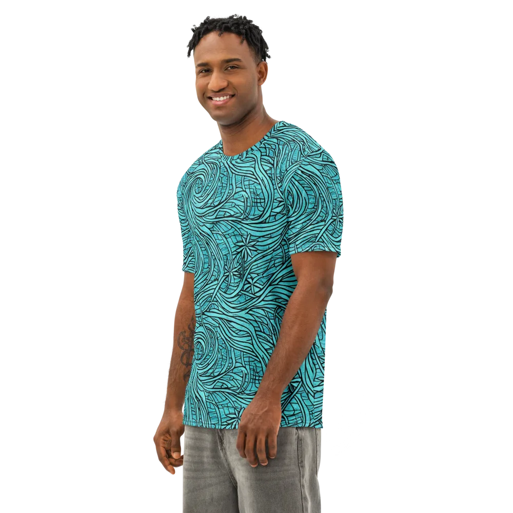 Cyan Whorl on Men's Cotton Crew Neck T-Shirt — Left Front