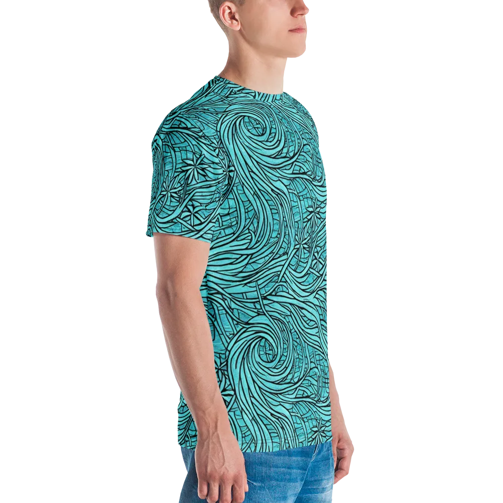 Cyan Whorl on Men's Crew Neck T-Shirt — Right