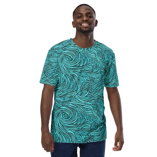 Cyan Whorl on a Men's Crew Neck T-Shirt