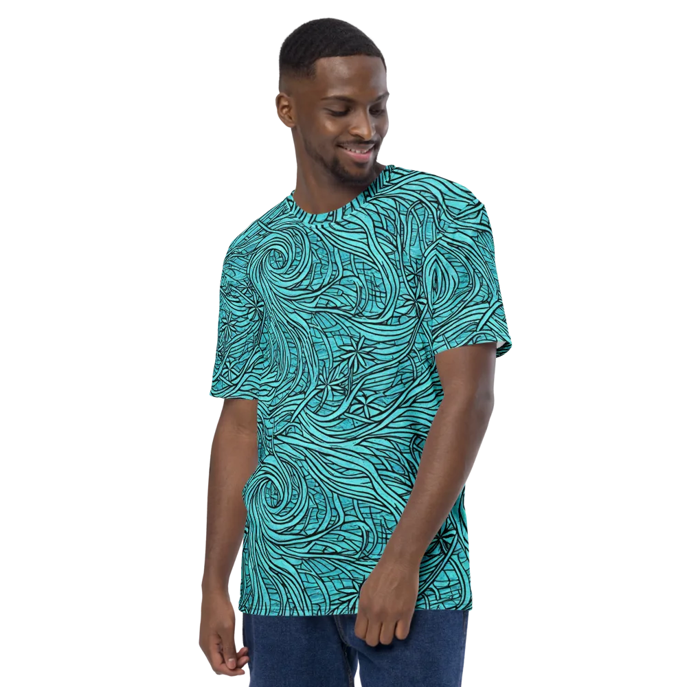 Cyan Whorl on Men's Crew Neck T-Shirt — Left