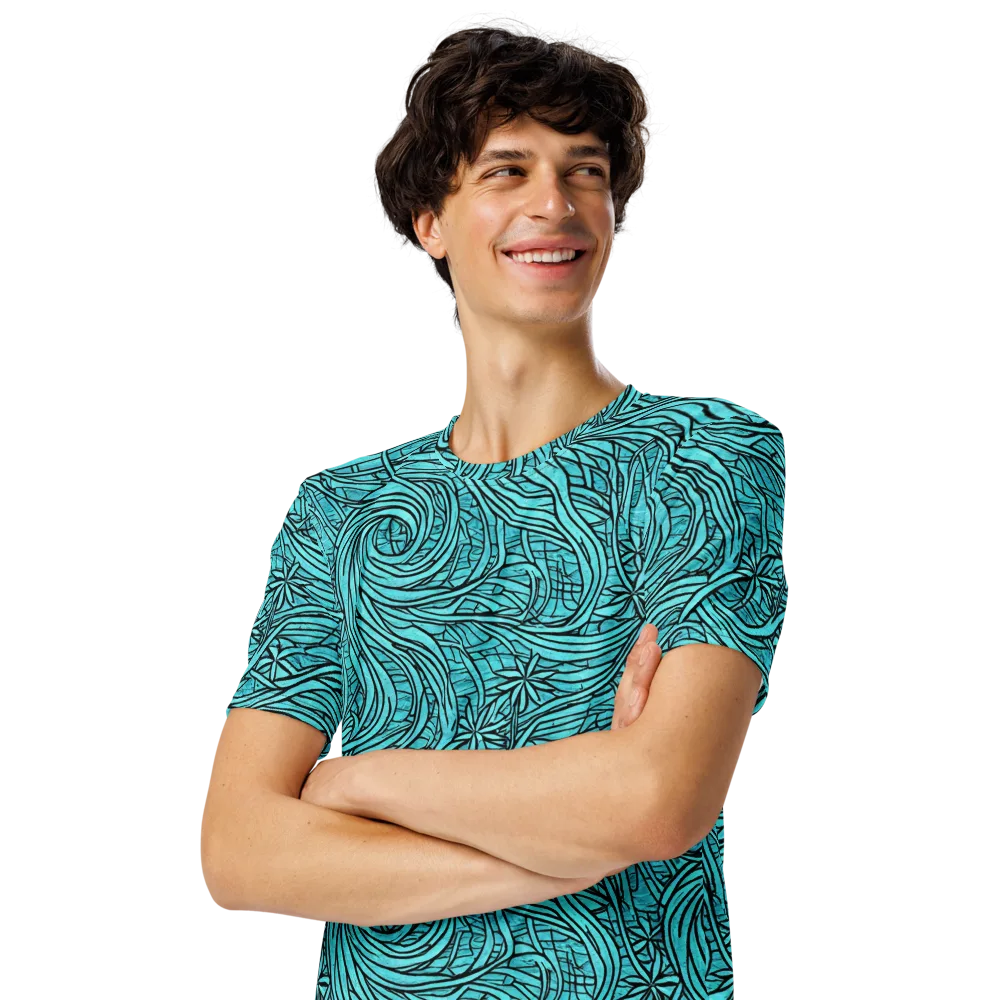 Cyan Whorl on Men's Crew Neck T-Shirt — Left Front