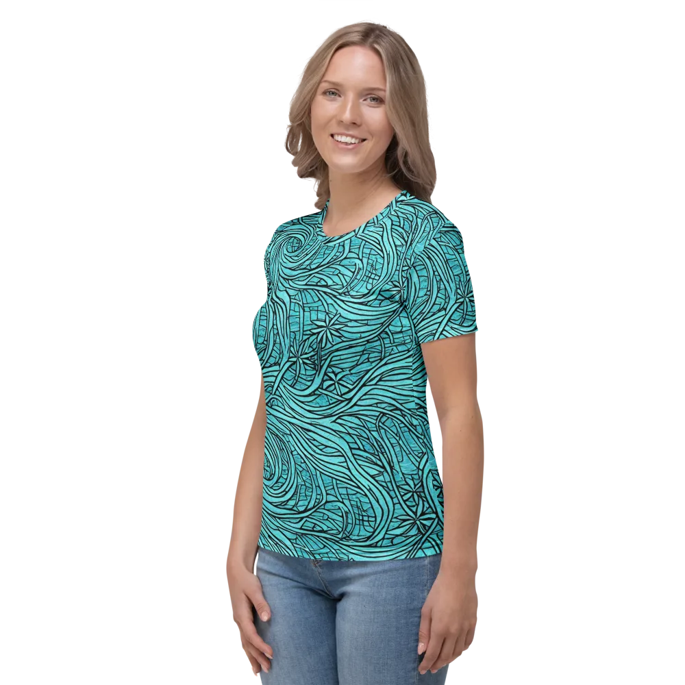 Cyan Whorl on Women's Crew Neck T-Shirt — Left