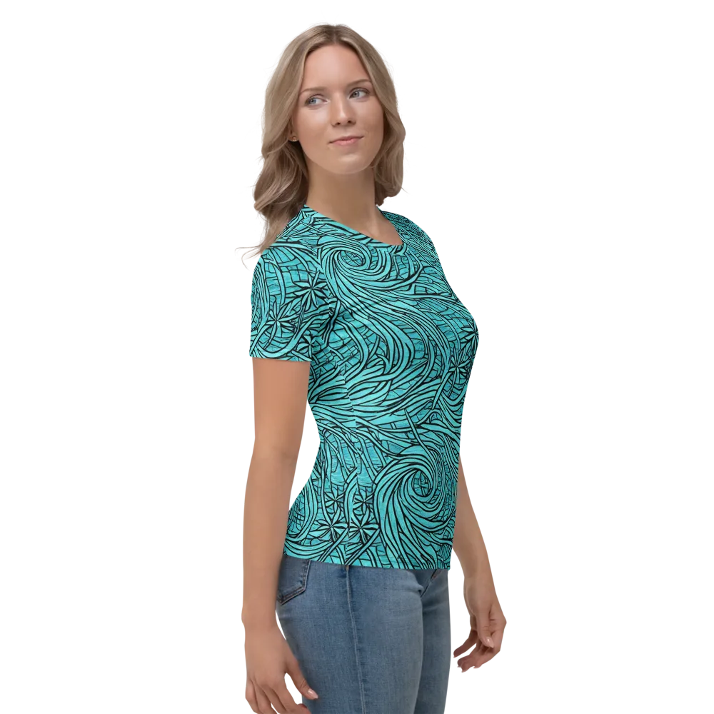 Cyan Whorl on Women's Crew Neck T-Shirt — Right