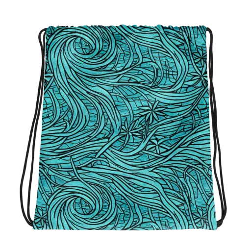 Cyan Whorl on a Drawstring Bag