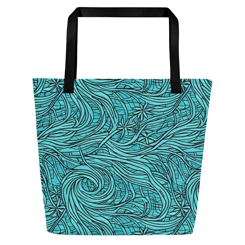 Cyan Whorl on Large Tote Bag W/ Pocket — Front