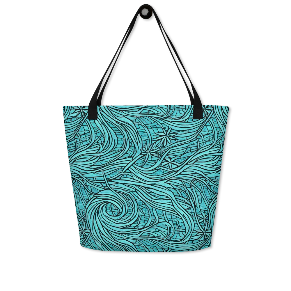 Cyan Whorl on Large Tote Bag W/ Pocket — Front