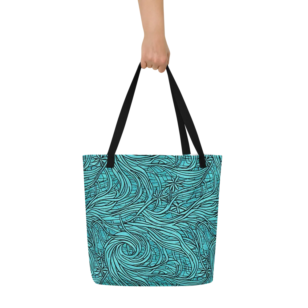 Cyan Whorl on Large Tote Bag W/ Pocket — Front
