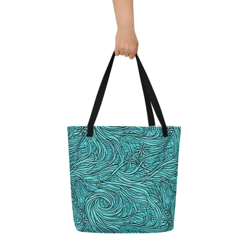 Cyan Whorl on a Large Tote Bag W/ Pocket