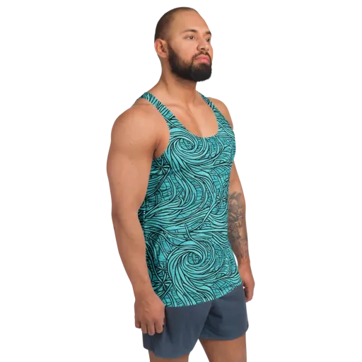 Cyan Whorl on a Men's Tank Top