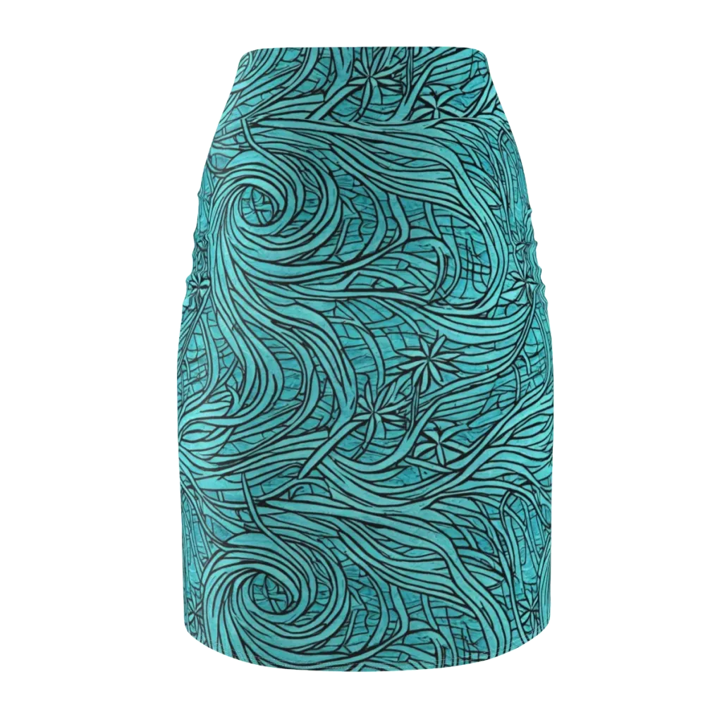 Cyan Whorl on Pencil Skirt — Back